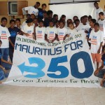 Hhildren of SOS Village showing solidarity by taking picture with the 'Mauritius for 350' banner/350 .org - http://goo.gl/74lkBe
